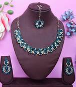 Green color yellow gold plating festive wear designer necklace set