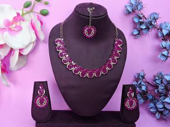 Pink color yellow gold plating festive wear designer necklace set 1