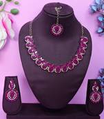 Pink color yellow gold plating festive wear designer necklace set