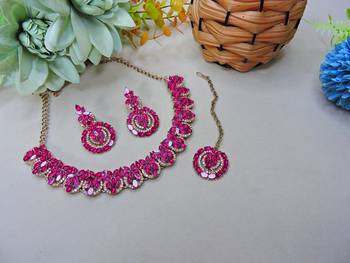 Pink color yellow gold plating festive wear designer necklace set 2