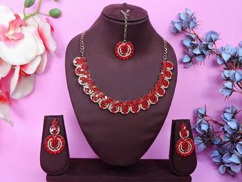 Red color yellow gold plating festive wear designer necklace set 1