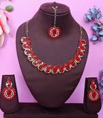 Red color yellow gold plating festive wear designer necklace set