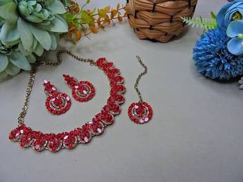 Red color yellow gold plating festive wear designer necklace set 2