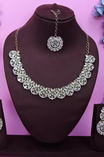 White color yellow gold plating festive wear designer necklace set