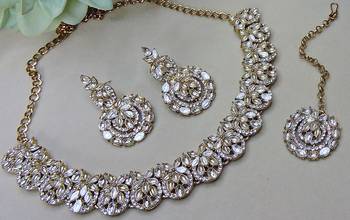 White color yellow gold plating festive wear designer necklace set 2