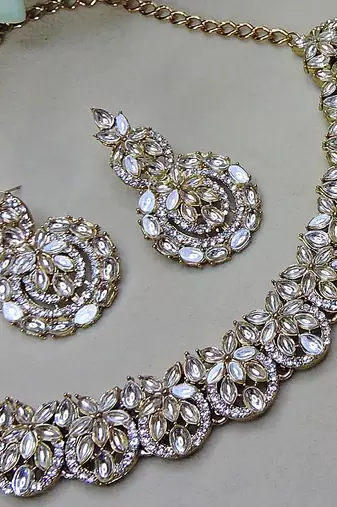 White color yellow gold plating festive wear designer necklace set