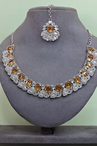Multicolor color rhodium plating festive wear designer necklace set