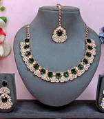 Green color rhodium plating festive wear designer necklace set