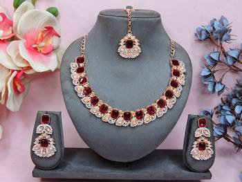 Maroon color rhodium plating festive wear designer necklace set 1