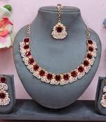 Maroon color rhodium plating festive wear designer necklace set