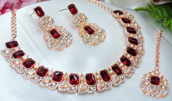 Maroon color rhodium plating festive wear designer necklace set 2