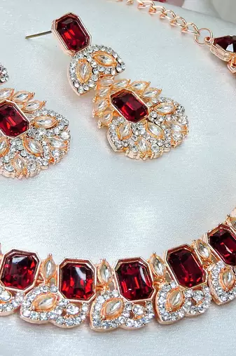 Maroon color rhodium plating festive wear designer necklace set