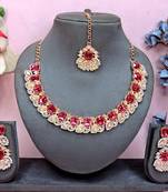 Pink color rhodium plating festive wear designer necklace set