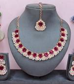 Pink color rhodium plating festive wear designer necklace set