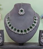 Green color rhodium plating festive wear designer necklace set