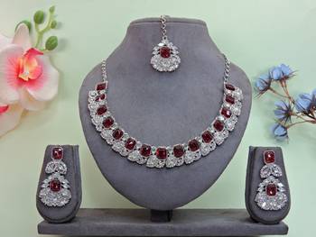 Maroon color rhodium plating festive wear designer necklace set 1