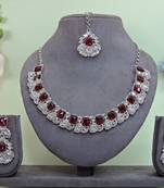 Maroon color rhodium plating festive wear designer necklace set