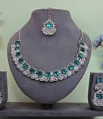 Green color rhodium plating festive wear designer necklace set