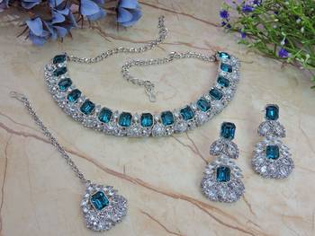 Green color rhodium plating festive wear designer necklace set 2