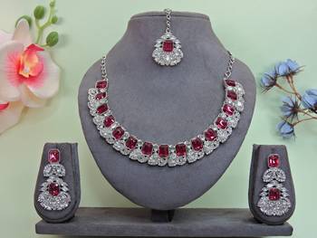 Pink color rhodium plating festive wear designer necklace set 1