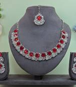 Red color rhodium plating festive wear designer necklace set