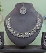 White color rhodium plating festive wear designer necklace set