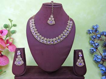 Purple color yellow gold plating festive wear designer necklace set 1
