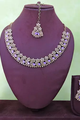 Purple color yellow gold plating festive wear designer necklace set