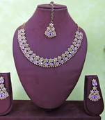 Purple color yellow gold plating festive wear designer necklace set