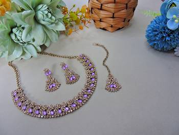 Purple color yellow gold plating festive wear designer necklace set 2