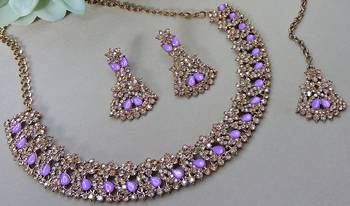 Purple color yellow gold plating festive wear designer necklace set 3
