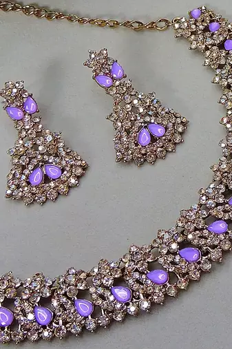 Purple color yellow gold plating festive wear designer necklace set