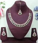 Green color yellow gold plating festive wear designer necklace set