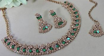Green color yellow gold plating festive wear designer necklace set 3