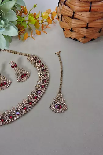 Multicolor color yellow gold plating festive wear designer necklace set