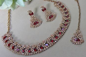 Multicolor color yellow gold plating festive wear designer necklace set 3