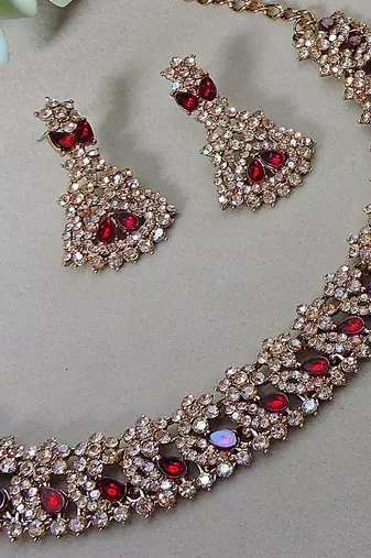 Multicolor color yellow gold plating festive wear designer necklace set