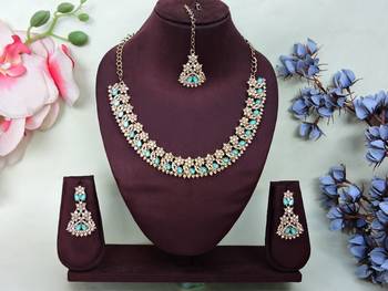 Green color yellow gold plating festive wear designer necklace set 1