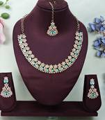 Green color yellow gold plating festive wear designer necklace set