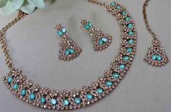 Green color yellow gold plating festive wear designer necklace set 2
