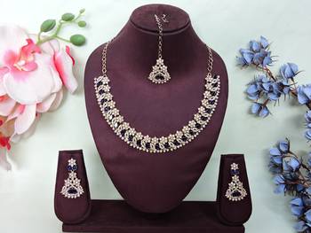 Beige color yellow gold plating festive wear designer necklace set 1