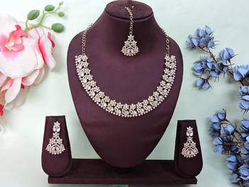 Pink color yellow gold plating festive wear designer necklace set 1