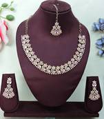 Pink color yellow gold plating festive wear designer necklace set