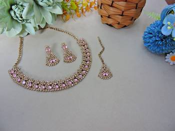 Pink color yellow gold plating festive wear designer necklace set 2