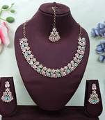 Green color yellow gold plating festive wear designer necklace set