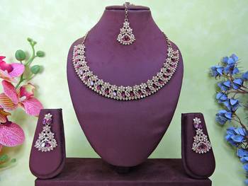 Purple color yellow gold plating festive wear designer necklace set 1