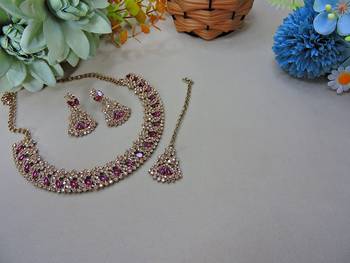 Purple color yellow gold plating festive wear designer necklace set 2