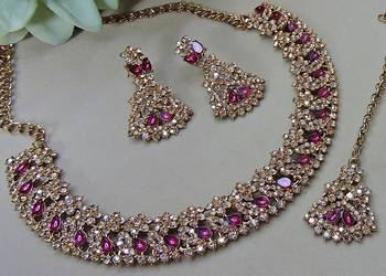 Purple color yellow gold plating festive wear designer necklace set 3