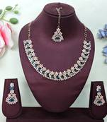 Green color yellow gold plating festive wear designer necklace set