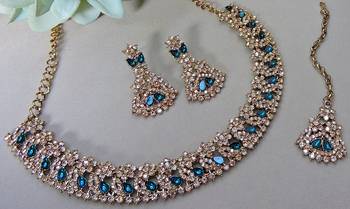 Green color yellow gold plating festive wear designer necklace set 3